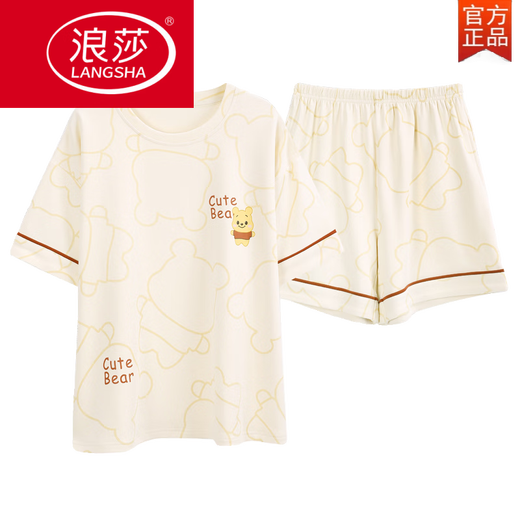 浪莎（LangSha）2025年新款夏季睡衣女纯棉短袖短裤薄款甜美家居服两件套装舒适 YZT9854短-袖套 M 【建议80-100斤穿】