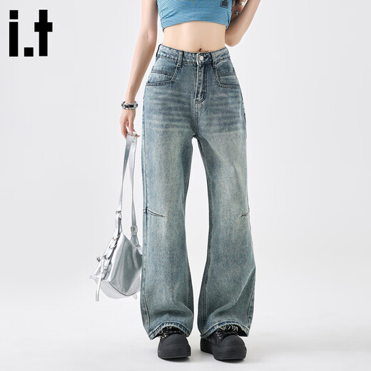 : BOCOOLATA IT FOOD Jeans de pierna ancha para mujeres Sené de diseño retro estadounidense pantalones de piernas rectas