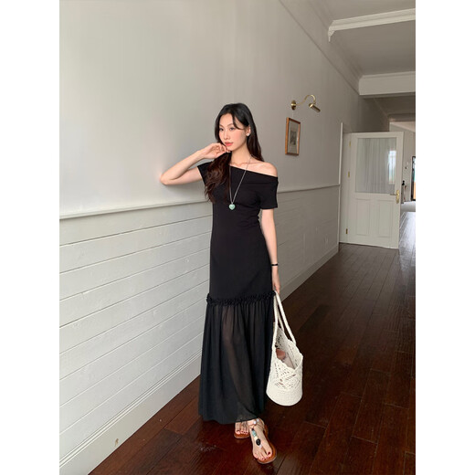 
Inside and Outer Spring 2025 Sleeveless Spliced ​​Chiffon Hem Fake Two-Piece Dress A1105 Blue L