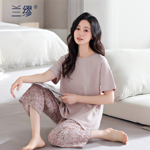 
LAMIU pajamas women's 2025 new summer modal cotton women's short-sleeved cropped pants graceful home clothes summer DM13803 m apricot color M