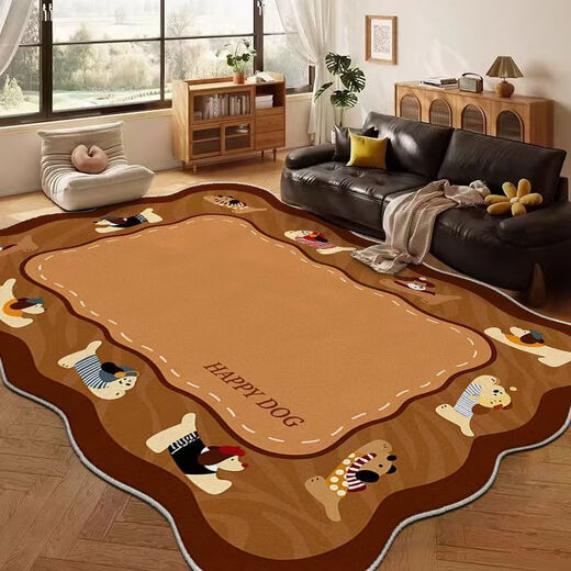 Mu Nizhong antique brown living room carpet cute retro dog shaped waterproof anti-fouling irregular bedroom bedside mat special shaped carpet coffee brown puppy crystal velvet carpet surface 140*200cm