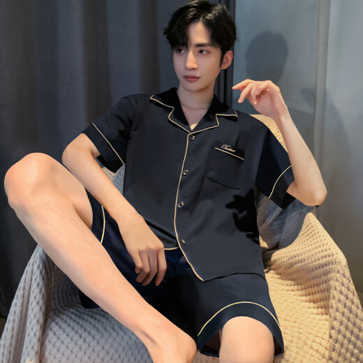 雅鹿睡衣男夏季夏天薄款冰丝短袖青少年可外穿男士2025新款家居服套装 12532【云朵棉绉布款】 M (建议身高165左右，体重90-11