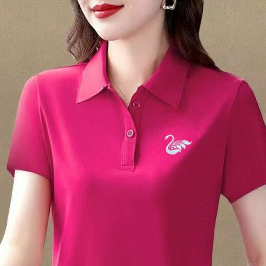 全莺月大码妈妈装夏季品质POLO上衣短袖新款运动休闲宽松翻领 深蓝色-6623 M
