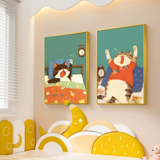 北欧卡通猫咪diy数字油画手绘丙烯填色手工填充简约油彩装饰挂画 XH9921 30*40cm全套材料包高弹画笔+画