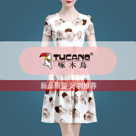 啄木鸟冰丝连衣裙2025新款高档女装气质减龄短袖中年妈妈夏季裙子女夏 冰丝9905裙 M 100斤内