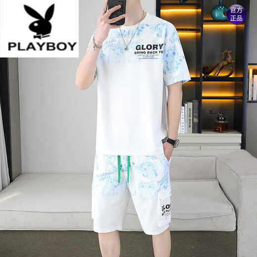 花花公子（PLAYBOY）2025夏季新款短袖套装男青少年百搭短裤休闲运动两件套渐变色男装 6187灰色 2XL