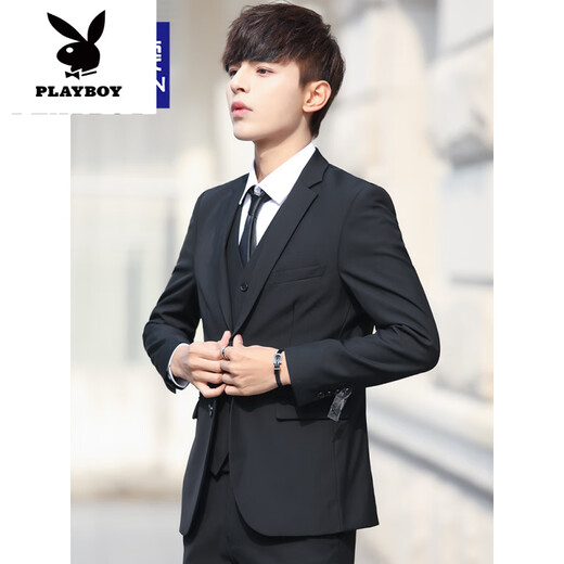 
Playboy (PLAYBOY) teenager high school student 18-year-old adult dress suit college style student formal suit suit men's jacket new product black 2 button suit top + trousers + shirt + vest S 165 [Suggestion 90-105Jin [Jin equals 0.5 kg]]