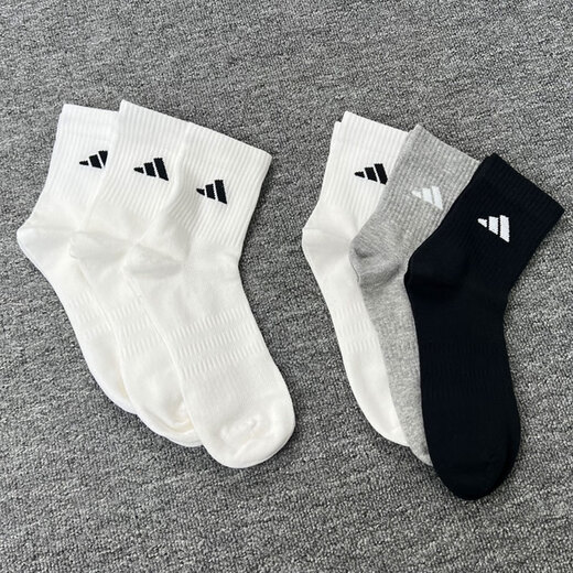 阿迪达斯 （adidas）阿迪达斯袜子男女袜夏季新款透气百搭中筒袜三双装白运动袜JC9273 JC9272 专柜假一赔十 M【39-42码】专柜假一赔十