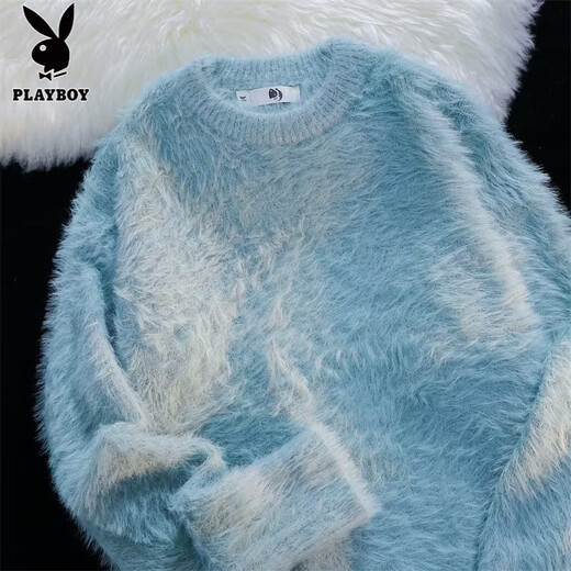 Playboy (PLAYBOY) Japanese vintage retro mink velvet thickened sweater gentle style loose soft glutinous sweater for men and women autumn and winter green super soft version L