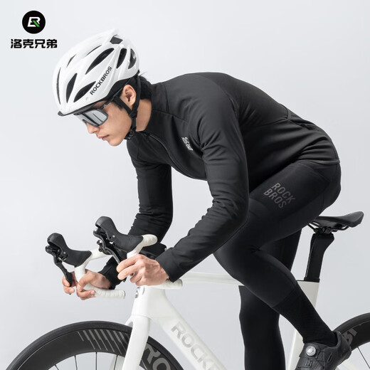 Rock Brothers Windproof Cycling Suit Long Sleeve Top Men's and Women's Warm Fleece Road Mountain Bike Sportswear Winter Black Warm Suit (with Pant Pads) Fast Shipping S