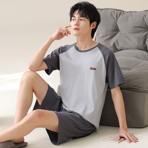 梦心声纯棉短袖短裤男家居服套装夏季便携抗菌吸湿排汗可外穿 梦短袖套装：OMM13601 3XL