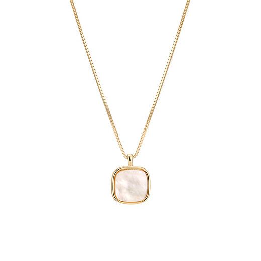Shenglan Necklace Women's High-Level Square Pendant Necklace Light Luxury Niche High-Level Clavicle Chain 2025 New Hot Style Necklace Shell Square Necklace (Gold)