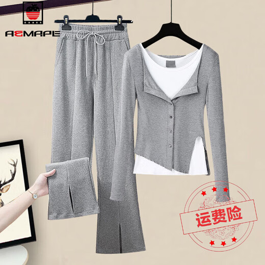 Aemape Casual Hosen für Frauen im Frühling und Herbst neuer Mode-Single-Set-Slit-Frauenkleidung Temperament Casual und Slim und vielseitig