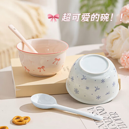 New underglaze color ceramic bowl and tableware set girly ins style ceramic bowl and spoon piglet two bowls two spoons
