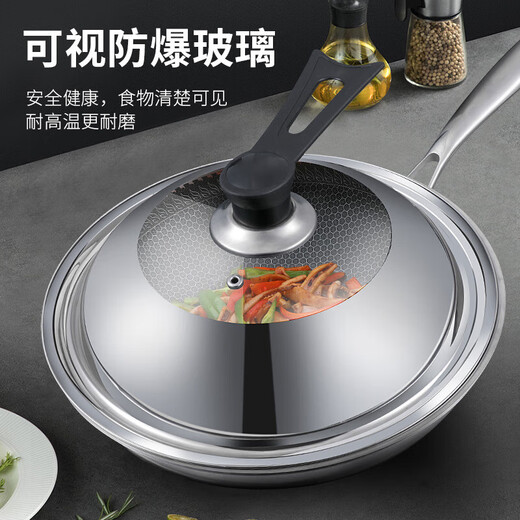 Olodo stainless steel pot lid, universal lid, household stand-up anti-overflow steamer lid, explosion-proof hot pot frying pan lid with handle, stand-up long handle pot lid 32cm