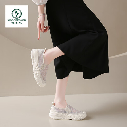 Specht Fisherman's Schuhe für Frauen 2025 Sommer Neues dickes alleiniges Netz atmungsaktives Spitzenstil ein Pick kleiner Geschmacksstil Casual Sports 688 Beige 40 40