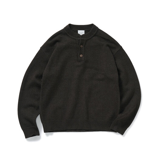 714street Retro Henley Collar Black Sweater Men's 2025 Autumn and Winter New Skin Friendly Crisp Fitted Sweater Floral Brown M