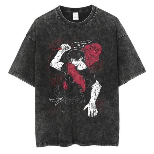 Juvia Jujutsu Kaisen Retro-Wäsche und altes T-Shirt Harajuku Gojo Erleuchtung S trendy Top B691 Waschen s