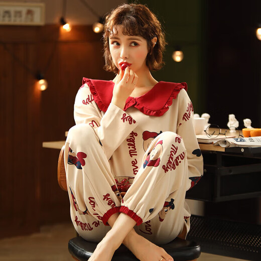 Muji com Muji com mismo pijama para mujeres en primavera y otoño Versión coreana de algodón puro de gran tamaño set de dos piezas de dos piezas de verano e invierno 82745 rosa gxt9923 color m (recomendado 7595jin [Jin iguala 0.5 kg])