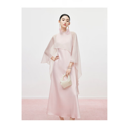 Mandy Zhang Ou Ruofeng hellrosa sanftes Acetatkleid für Frauen weiches satin diagonal geschnitten einfaches elegantes Kleid langer Rock Tianzhu Pink L
