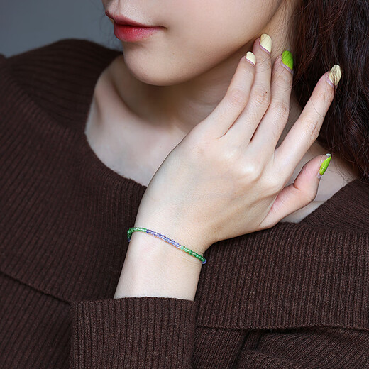 COASZE Su Zhu=Tanzania Tsavorite Garnet Bracelet Women's 18K Gold Gemstone Bracelet Colorful Jewelry Bracelet for Wife 2-3mm/Tanzania/Tsavorite/18K Gold Bracelet 16cm