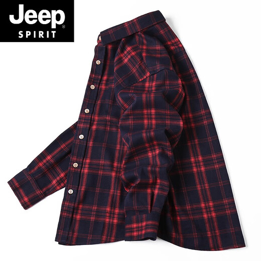 JEEP SPIRIT吉普格子衬衫男春秋季棉质休闲长袖小格衣红色磨毛外套男士 5016黄格 2XL 175/98B