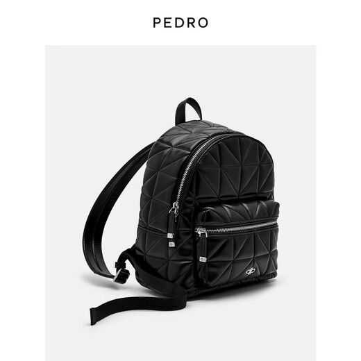 Pedro双肩包ICON菱格纹l拉链书包女包 黑色