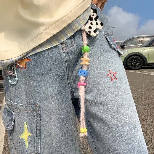Originale waschbare und abgenutzte Jeans für Frauen im sommerlichen dünnen Stil, vielseitige lose Stern-Print-Shorts mit weitem Bein, blaue Hosen, m