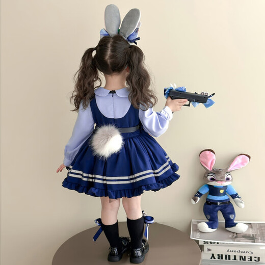 G.duck Little Yellow Duck Judy Rabbit Police Officer Clothes Girls Dress Spring and Autumn Lolita Princess Dress Children's Birthday Dress Skirt 100 Size 2~3 years old 90-100cm