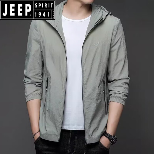 JEEP SPIRIT防晒衣男士薄款夏季上衣户外防外套钓鱼透气防晒服男款 N9928浅灰 M 170+(100-120斤)