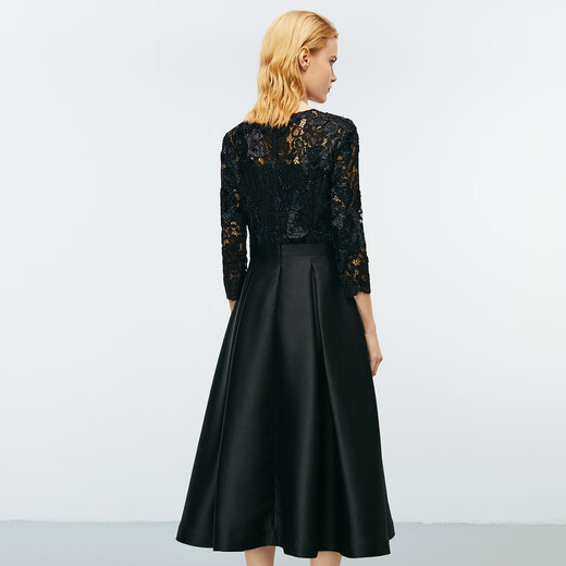 
EITIE Heavy Industry Hollow Lace One-Shoulder Satin Skirt Hem Banquet Dress 2025 Autumn and Winter New Style 7977607 Minimalist Black 20 2XL (175)
