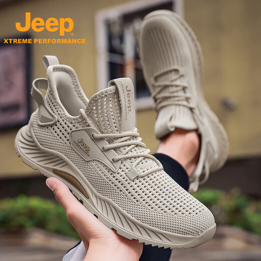 Jeep men's shoes breathable mesh shoes lightweight and anti-odorless hollow outdoor soft sole casual sneakers anti-slip black_XH-P520912041 39 _[Sports code]