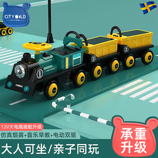 Aojieli Children's Elektroauto Allrad-Fernbedienung Autos Doppelkind-Baby-Spielzeugwagen kleiner Zug kann als Erwachsene [Fernbedienungskontrolle Elektrik] Royal Blue Lokomotive + 2 Blue Double Drive verwendet werden