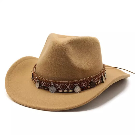 XINBUCKS minority ethnic style western cowboy hat unisex fashionable European and American style top hat bohemian style casual hat brown suitable for 55-58cm
