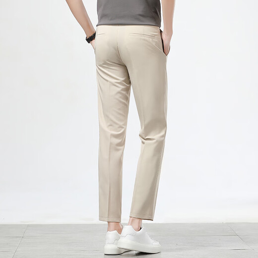 JEEP SPIRIT casual trousers for men slim straight cut pants khaki pants summer thin stretch men's pants 2025 new style khaki 9921-summer thin style 29 (suitable for about 50-55kg)