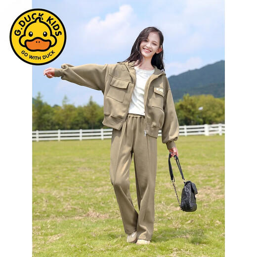 G.DUCKKIDS大童女春季卫衣套装少女学院风运动裤子青少年初中生中学生两件套  1396黑色 (外套+裤子) 160