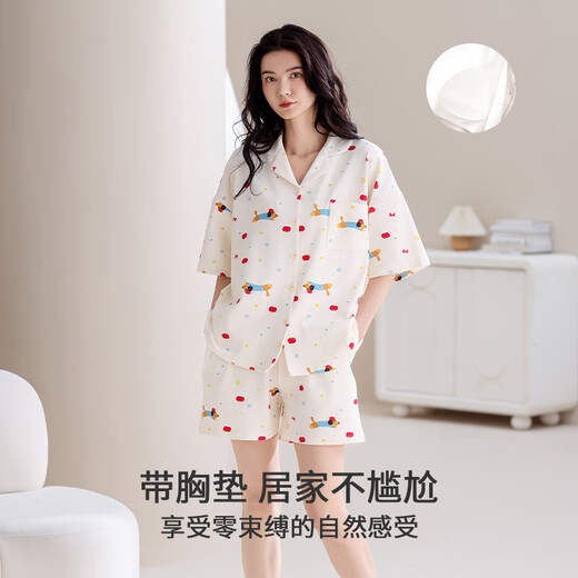 Urban belleza pijama de algodón puro para mujeres en verano 2025 Nuevo estilo con almohadilla de pecho pantalones cortos de manga corta para ropa casera para el exterior