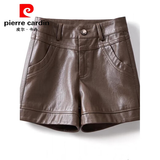 Pierre Cardin 2025 Spring and Autumn New Korean Style Leather Shorts Women's Straight Outer Wear High Waist Slim Casual Small Leather Pants Fashion Boot Pants 1826# Black (No Velvet) L
