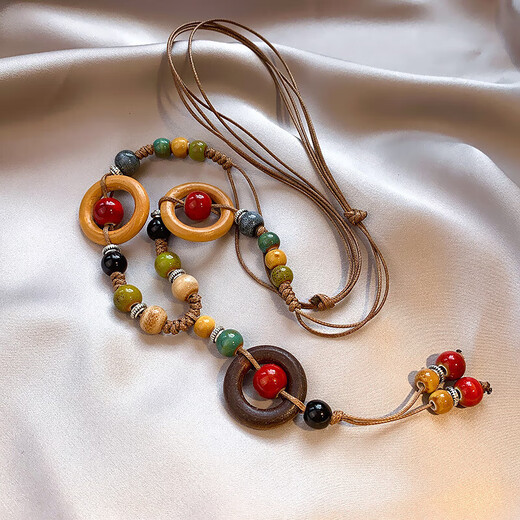 Fan Shengyu Bohemian Style Necklace Women's Ceramic Beads New Chinese Style Exotic Ethnic Style Zen Style Long Clothes Chain Accessories Colorful Beads Yunnan Style Necklace