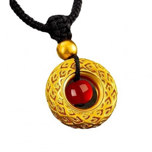 Ji Bochi gold-wrapped silver phoenix feather safety buckle G24K yellow gold red agate pendant braided necklace ancient craft birthday gift phoenix feather safety buckle black rope