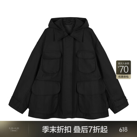 江南布衣（JNBY）【商场同款】25春新品夹克外套女可拆卸设计连帽长袖5P1614070 001/本黑 XS