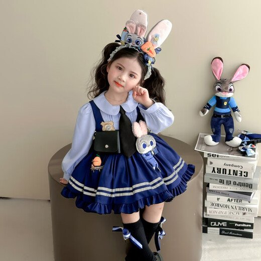 G.duck Little Yellow Duck Judy Rabbit Police Officer Clothes Girls Dress Spring and Autumn Lolita Princess Dress Children's Birthday Dress Skirt 100 Size 2~3 years old 90-100cm