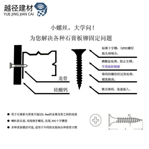 冰禹干壁钉 墙板十字沉头自攻钉双线快牙 木螺钉木工钉 M3.5M4.2 M3519一盒约520个