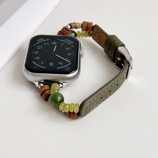 Solace Echtes Lederspleißen Natursteinarmband IWatch10 -Riemen geeignet für S9 Apple Applewatch78Se Uhrengurt weiß schlankes Perlen -Lederband für iWatchs1049mm geeignet