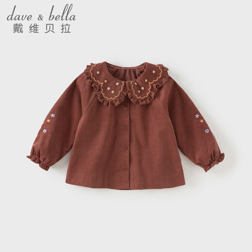 DAVE&BELLA spring new pure cotton girls' shirt corduroy baby girl shirt children's long-sleeved top baby clothes red and white check in stock 90 cm (recommended height 80-90cm)