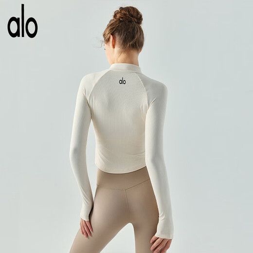 ALO YOGA Yoga Wear Autumn ALO Same Style Slim Jacket Slim Long Sleeve Sports Top Pilates Fitness Women Alo Threaded Yoga Wear - Milky White M
