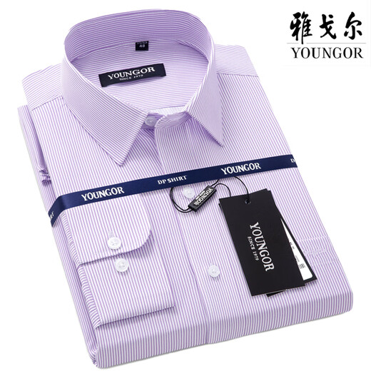 Yager Flagship Office officiel Summer Thin Long à manches à manches longues Men's Pure Cotton Anti-Wrinkes Striped Inch Vêtements Business haut de gamme d'âge moyen et DP décontracté # 6621 S 165 / 84A Taille 38 Hauteur 160-16