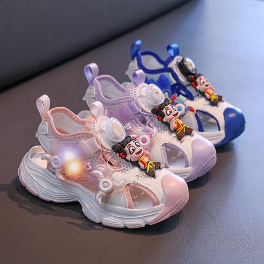 Nezha Neue Jungen luminöse Sandalen Nicht-Schlupf-Netzschuhe, Kinderkuchen/T677 Pink 28