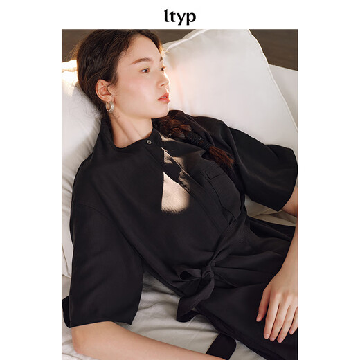 旅途原品ltyp 100%铜氨丝「清韵」小立领衬衫裙 时尚优雅连衣裙秋 碳墨黑（预计10-15天发货） S
