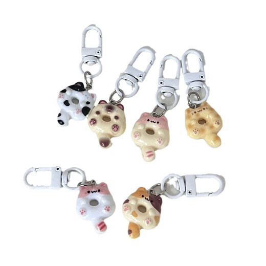Süße Katze Donut Keychain Fun Cartoon Food Play Bag Anhänger Ehepaar bester Freund Geschenkzubehör Accessoires Katze Donut Keychain-Six Set